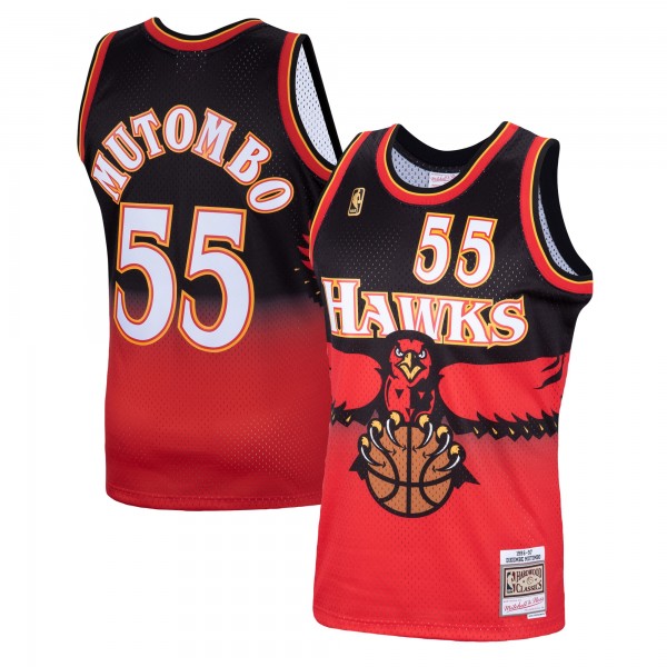 Игровая джерси Atlanta Hawks Dikembe Mutombo 1996 Hardwood Classics Road Swingman By Mitchell & Ness - Scarlett - Mens