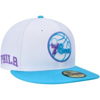 Бейсболка Philadelphia 76ers New Era Vice Blue Side Patch 59FIFTY - White