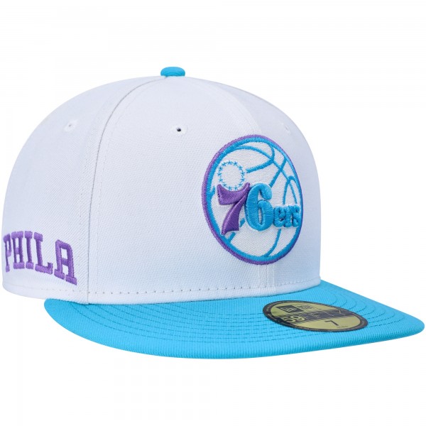 Бейсболка Philadelphia 76ers New Era Vice Blue Side Patch 59FIFTY - White