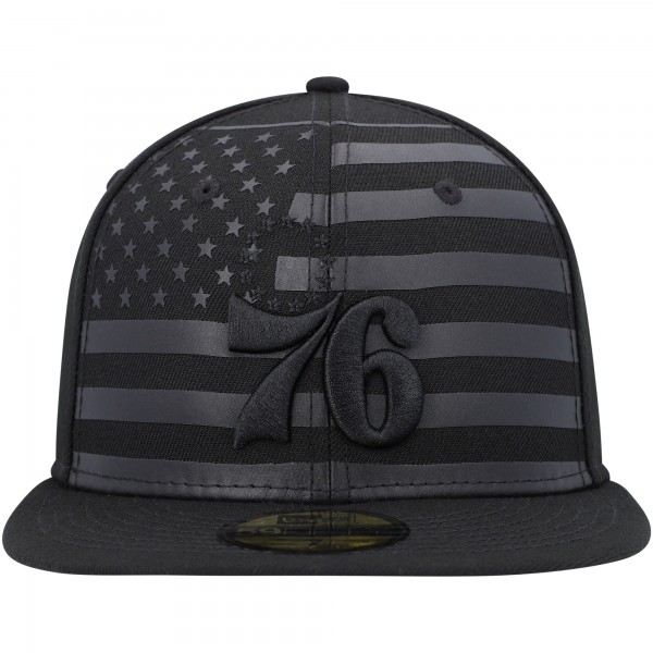 Бейсболка Philadelphia 76ers New Era Black on Black Tonal Flag 59FIFTY