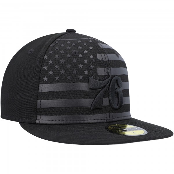 Бейсболка Philadelphia 76ers New Era Black on Black Tonal Flag 59FIFTY