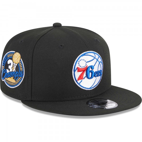 Бейсболка Philadelphia 76ers New Era 3-Time Champions Commemorative Side Patch 9FIFTY - Black