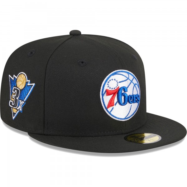 Бейсболка Philadelphia 76ers New Era 3-Time Champions Commemorative Side Patch 59FIFTY - Black