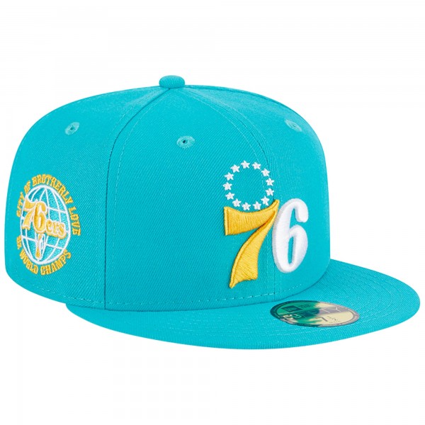 Бейсболка Philadelphia 76ers New Era 3-Time Champions Breeze Grilled Yellow Undervisor 59FIFTY - Turquoise