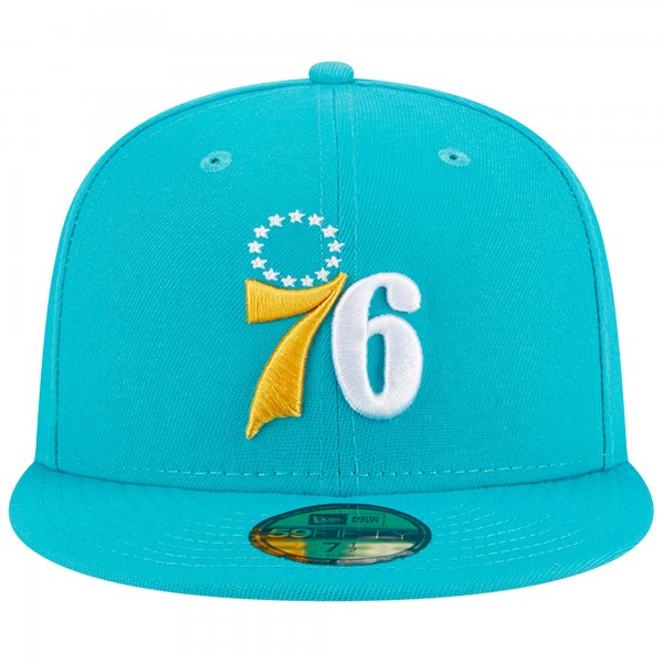 Бейсболка Philadelphia 76ers New Era 3-Time Champions Breeze Grilled Yellow Undervisor 59FIFTY - Turquoise