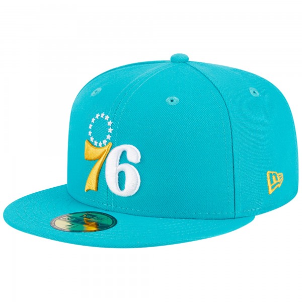 Бейсболка Philadelphia 76ers New Era 3-Time Champions Breeze Grilled Yellow Undervisor 59FIFTY - Turquoise