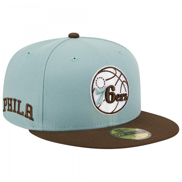 Бейсболка Philadelphia 76ers New Era Two-Tone 59FIFTY - Light Blue/Brown