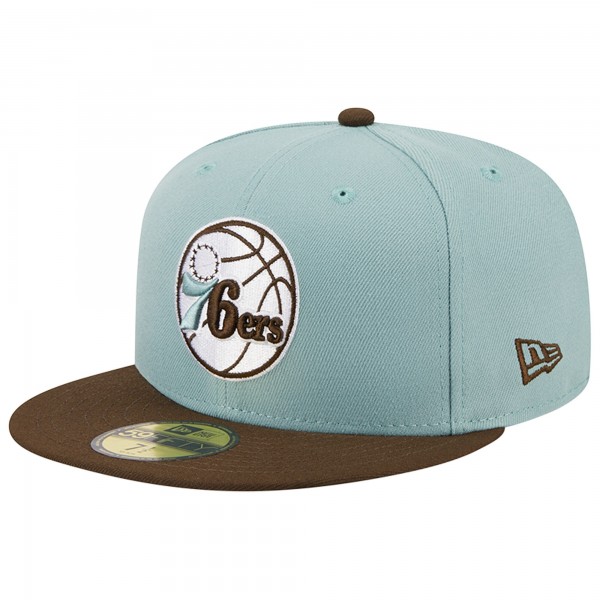 Бейсболка Philadelphia 76ers New Era Two-Tone 59FIFTY - Light Blue/Brown