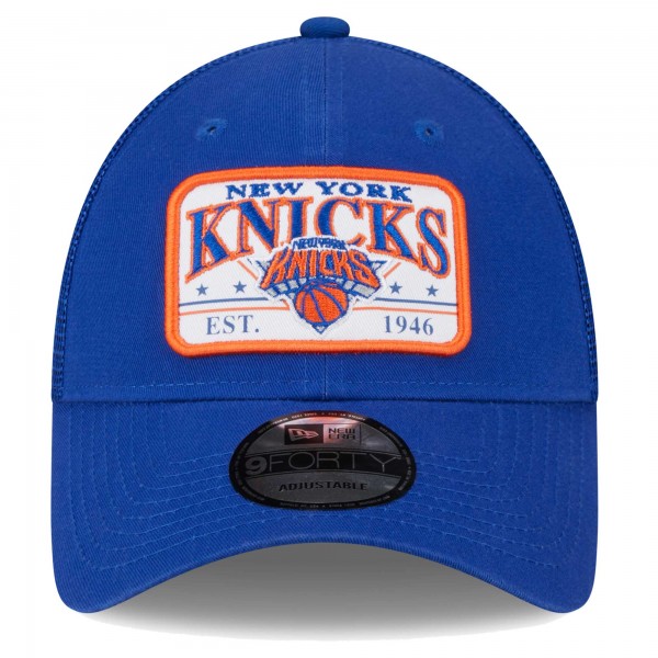 Бейсболка New York Knicks New Era Plate Oversized Patch Trucker 9FORTY - Blue