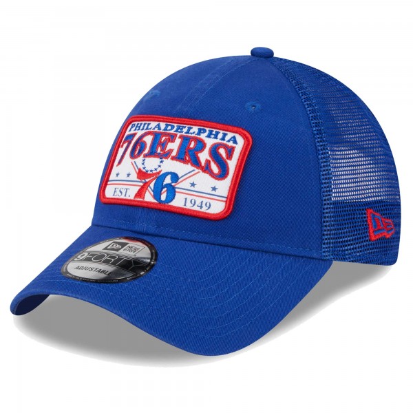 Бейсболка Philadelphia 76ers New Era Plate Oversized Patch Trucker 9FORTY - Royal