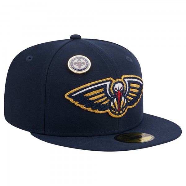 Бейсболка New Orleans Pelicans New Era Navy Chainstitch Logo Pin 59FIFTY