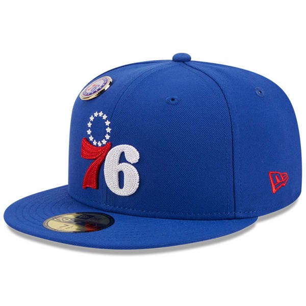 Бейсболка Philadelphia 76ers New Era Chainstitch Logo Pin 59FIFTY - Royal