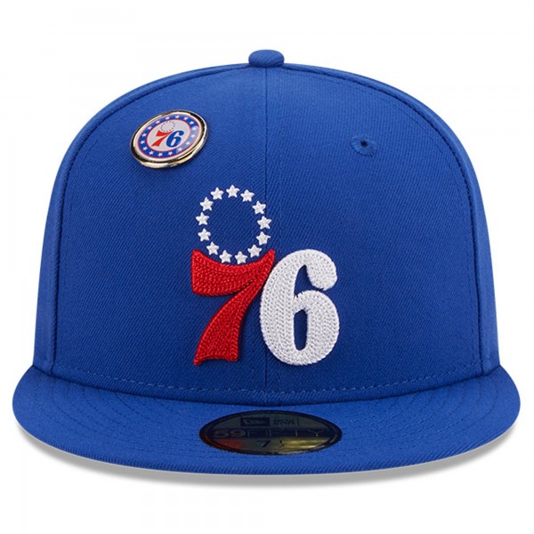Бейсболка Philadelphia 76ers New Era Chainstitch Logo Pin 59FIFTY - Royal