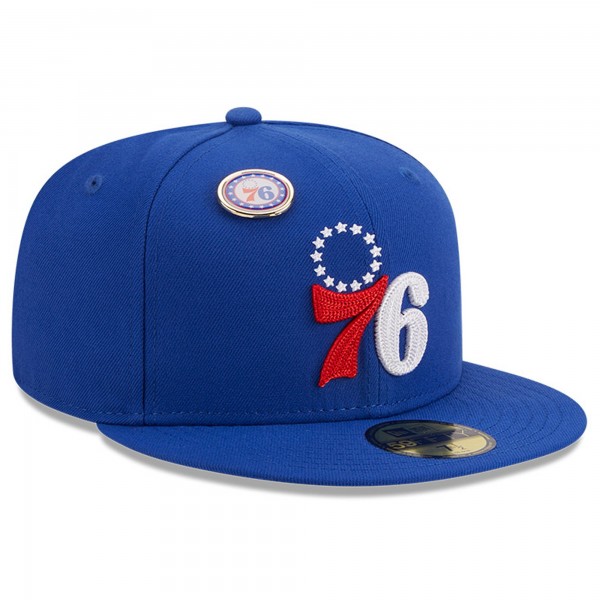 Бейсболка Philadelphia 76ers New Era Chainstitch Logo Pin 59FIFTY - Royal