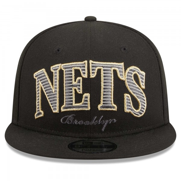 Бейсболка Brooklyn Nets New Era Black Golden Tall Text 9FIFTY