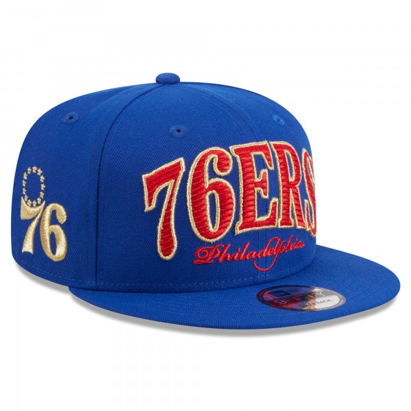 Бейсболка Philadelphia 76ers New Era Golden Tall Text 9FIFTY - Royal