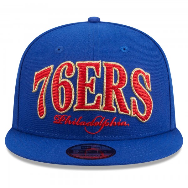 Бейсболка Philadelphia 76ers New Era Golden Tall Text 9FIFTY - Royal