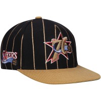 Бейсболка Philadelphia 76ers Mitchell & Ness Hardwood Classics Pinstripe - Black/Gold