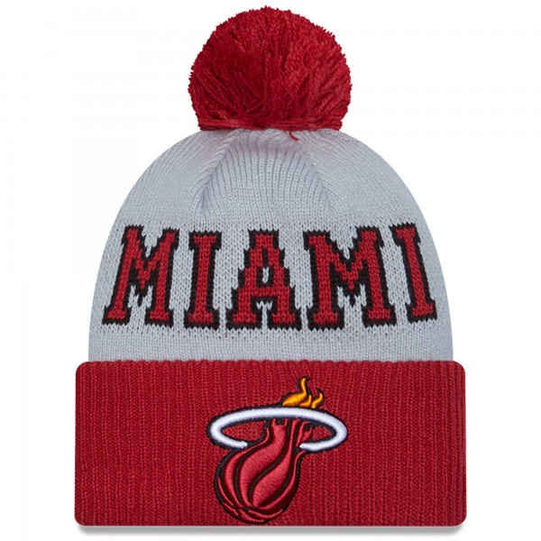 Шапка с помпоном Miami Heat New Era Tip-Off Two-Tone Cuffed Knit - Red/Gray