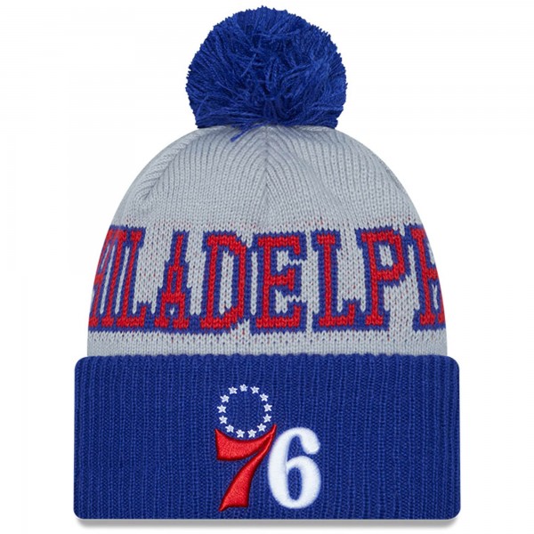 Шапка с помпоном Philadelphia 76ers New Era Tip-Off Two-Tone Cuffed Knit - Royal/Gray