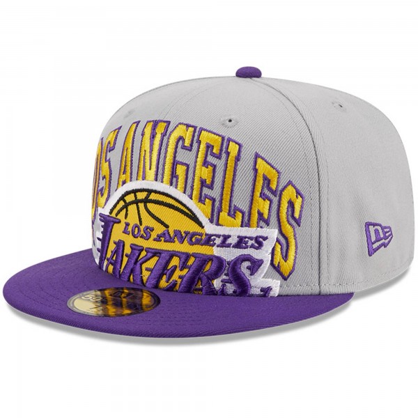 Бейсболка Los Angeles Lakers New Era Gray/Purple Tip-Off Two-Tone 59FIFTY