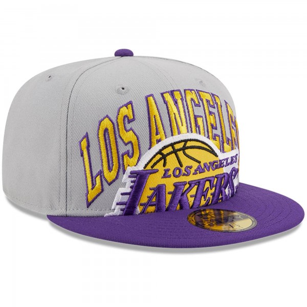 Бейсболка Los Angeles Lakers New Era Gray/Purple Tip-Off Two-Tone 59FIFTY