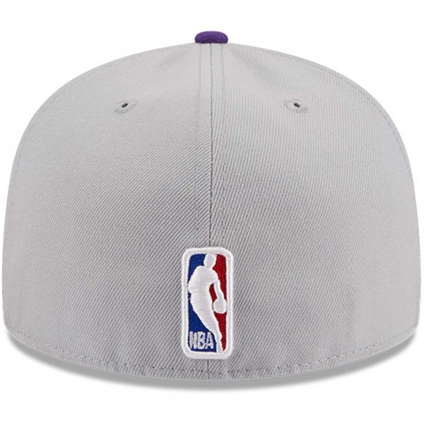 Бейсболка Los Angeles Lakers New Era Gray/Purple Tip-Off Two-Tone 59FIFTY