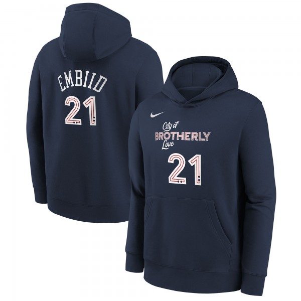 Именная толстовка Joel Embiid Philadelphia 76ers Nike Youth 2023/24 City Edition - Navy