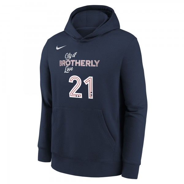 Именная толстовка Joel Embiid Philadelphia 76ers Nike Youth 2023/24 City Edition - Navy
