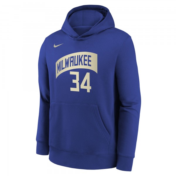Именная толстовка Giannis Antetokounmpo Milwaukee Bucks Nike Youth 2023/24 City Edition - Royal