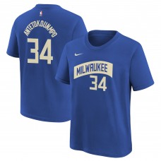 Именная футболка Giannis Antetokounmpo Milwaukee Bucks Nike Youth 2023/24 City Edition - Royal