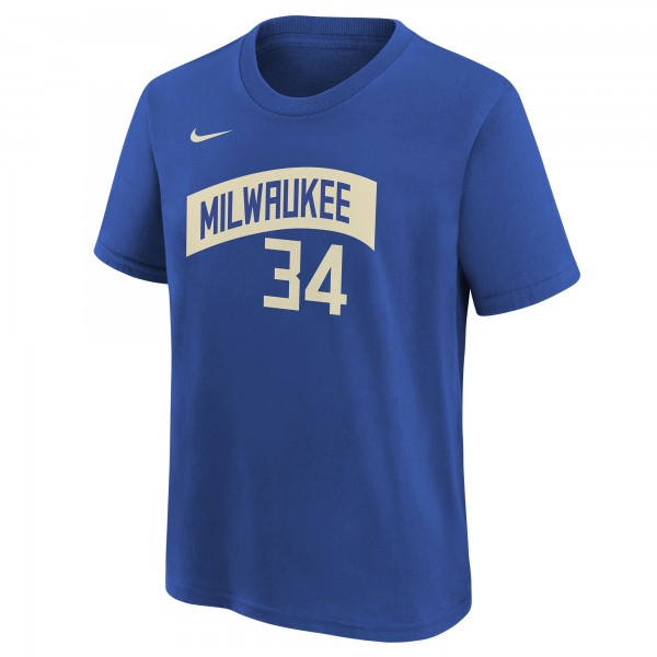Именная футболка Giannis Antetokounmpo Milwaukee Bucks Nike Youth 2023/24 City Edition - Royal