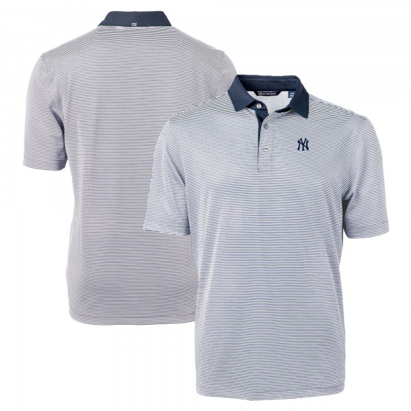 New York Yankees Cutter & Buck Navy/White Virtue Eco Pique Micro Stripe Recycled Polo