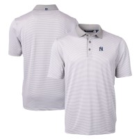 New York Yankees Cutter & Buck Gray/White Virtue Eco Pique Micro Stripe Recycled Polo