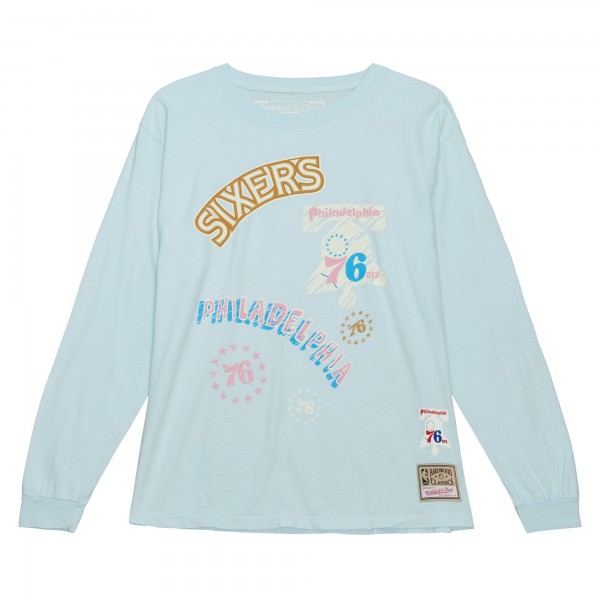 Футболка с длинным рукавом Philadelphia 76ers Mitchell & Ness  Hardwood Classics Sidewalk Sketch - Light Blue