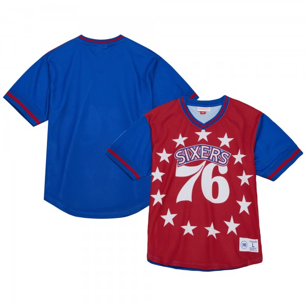 Philadelphia 76ers Mitchell & Ness Red Jumbotron 3.0 Mesh V-Neck T-Shirt