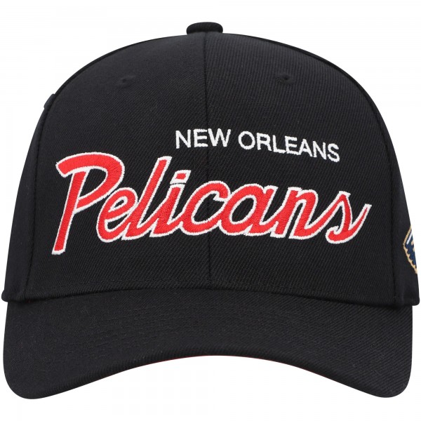 Бейсболка New Orleans Pelicans Mitchell & Ness Black MVP Team Script 2.0 Stretch