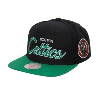 Boston Celtics Mitchell & Ness Black Hardwood Classics MVP Team Script 2.0 Snapback Hat