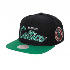 Boston Celtics Mitchell & Ness Black Hardwood Classics MVP Team Script 2.0 Snapback Hat