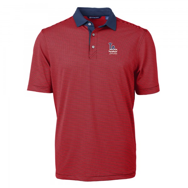 Los Angeles Dodgers Cutter & Buck Red Americana Logo Virtue Eco Pique Stripe Recycled Polo