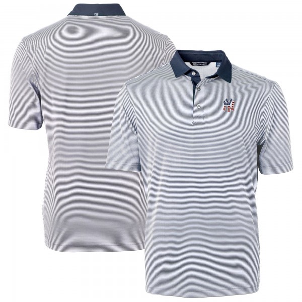 New York Yankees Cutter & Buck Navy Americana Logo Virtue Eco Pique Stripe Recycled Polo