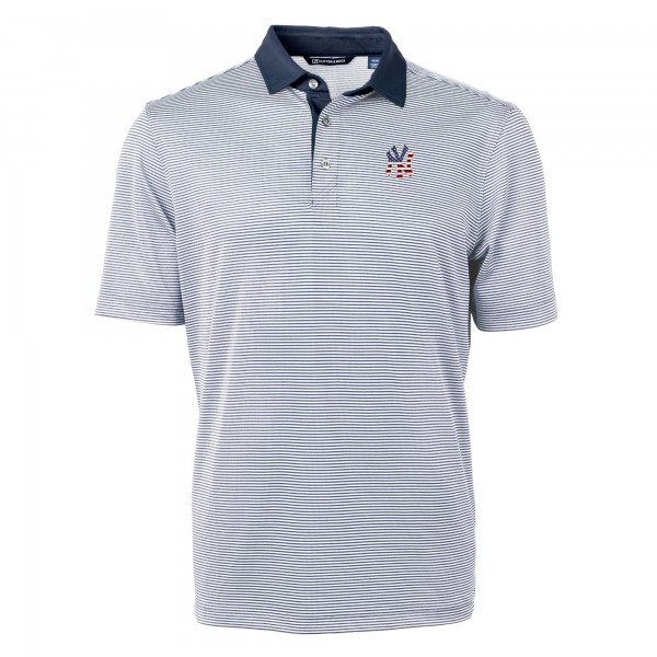 New York Yankees Cutter & Buck Navy Americana Logo Virtue Eco Pique Stripe Recycled Polo