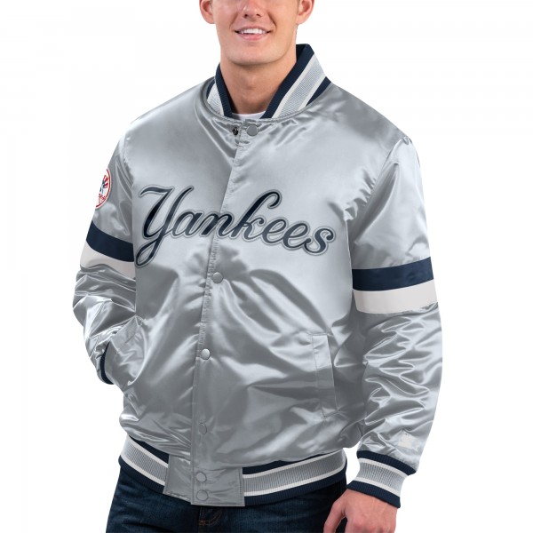 New York Yankees Starter Gray Home Game Satin Full-Snap Varsity Jacket