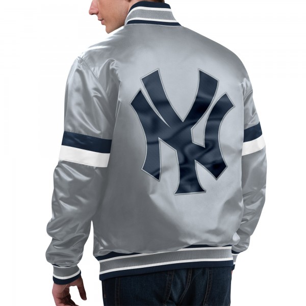 New York Yankees Starter Gray Home Game Satin Full-Snap Varsity Jacket