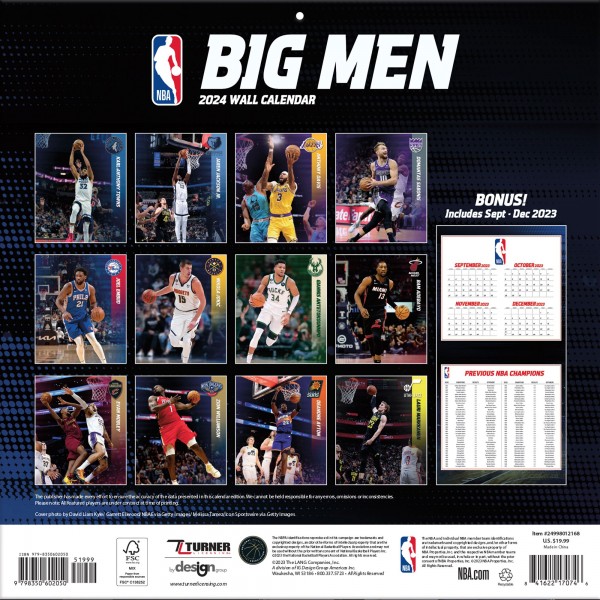 NBA 12 x 12 2024 Big Men 16-Month Wall Calendar