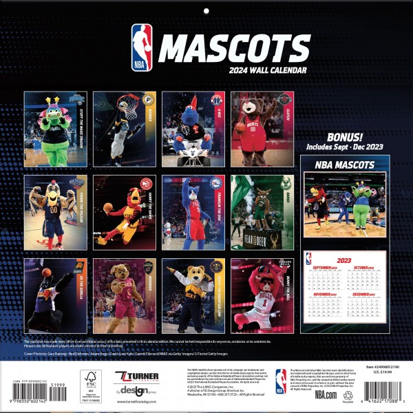 NBA 12 x 12 2024 Mascots 16-Month Wall Calendar