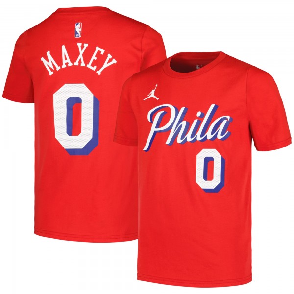 Подростковая Philadelphia 76ers Tyrese Maxey Jordan Brand Red Name & Number Statement T-Shirt