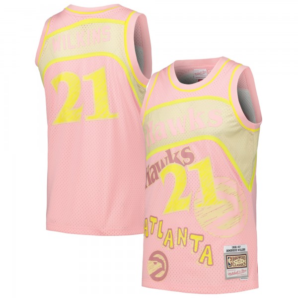 Dominique Wilkins Atlanta Hawks Mitchell & Ness 1986/87 Swingman Sidewalk Sketch Jersey - Pink