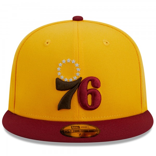 Бейсболка Philadelphia 76ers New Era Fall Leaves 2-Tone 59FIFTY - Yellow/Red