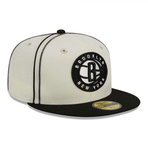 Бейсболка Brooklyn Nets New Era Piping 2-Tone 59FIFTY - Cream/Black